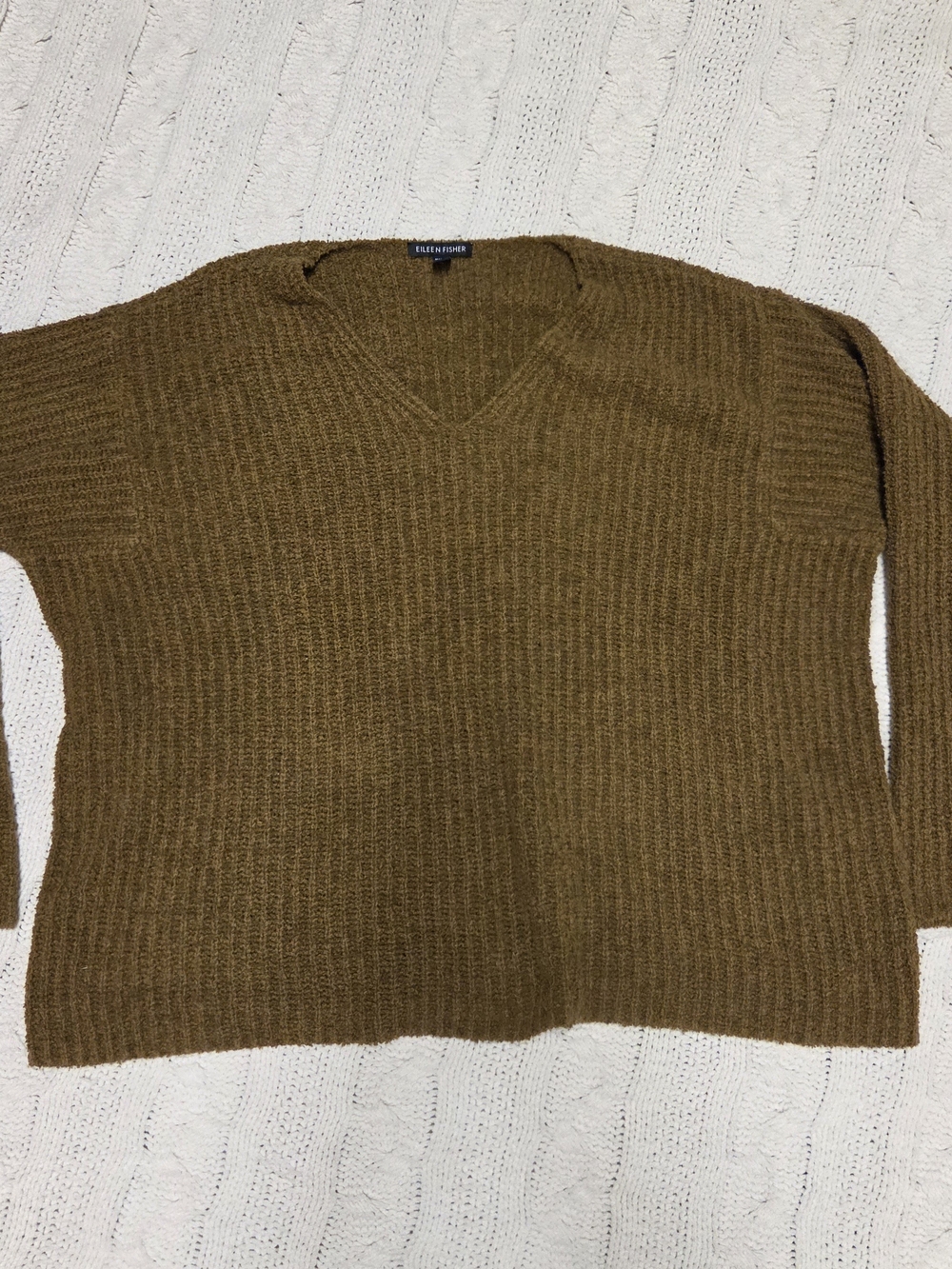 Eileen Fisher Olive Ribbed V-Neck Sweater